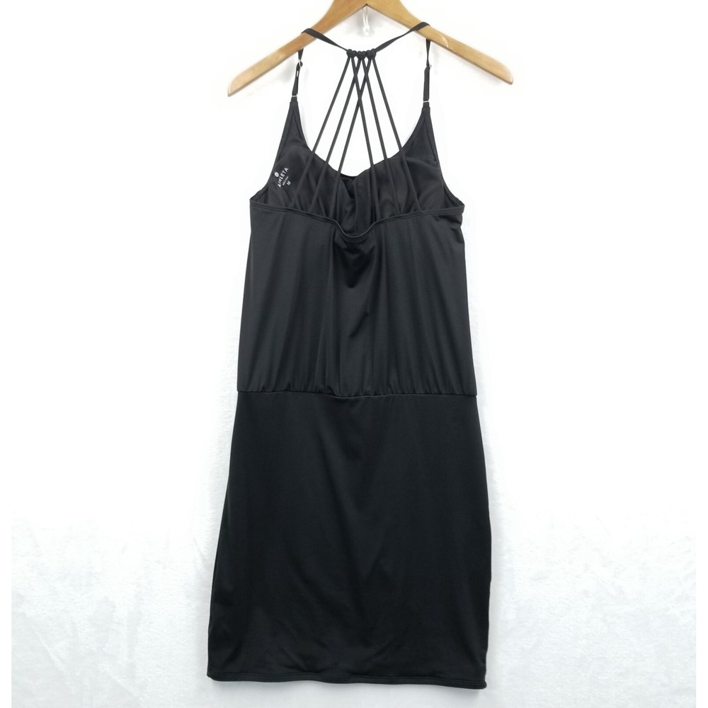 Athleta Aqualuxe Swim Dress Women M Black Strappy Built in Bra Mini Beach 215198